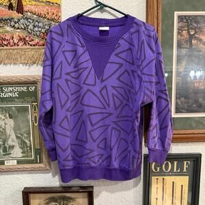 Vintage 80s RARE Fritzi Retro Abstract AOP Art Purple Surfing Sweatshirt Size S